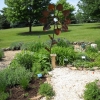 South end view of garden with sculpture